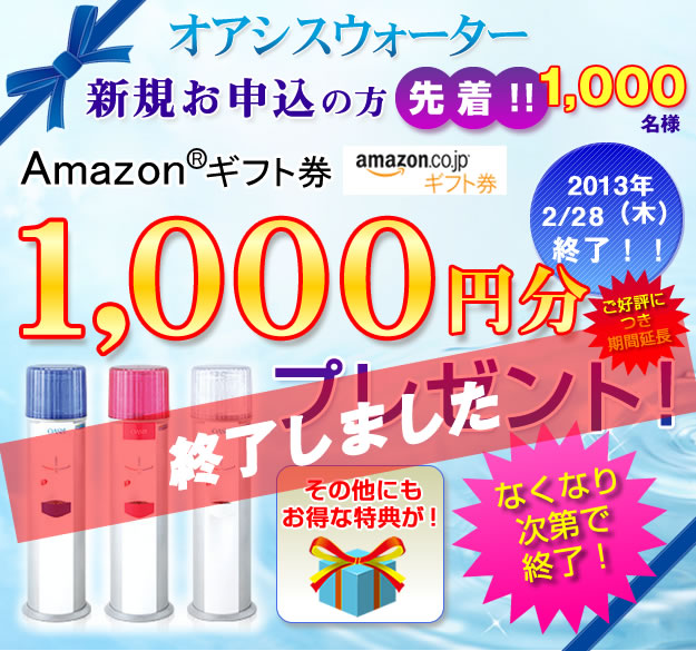 新規お申込の方先着1000名様に!!アマゾンギフト券1,000円分プレゼント!